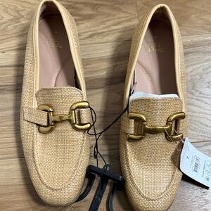 Time and Tru Women's Tan Raffia Bit Loafers with Gold Hardware